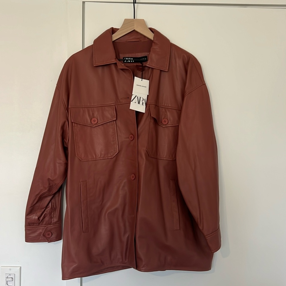 NWT Zara leather shirt jacket Sz. L